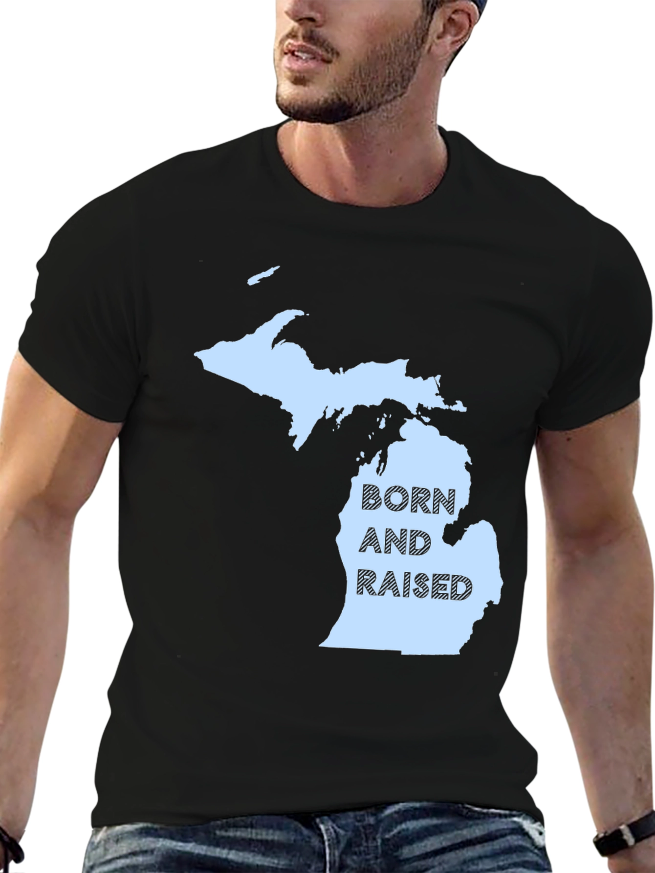 Michigan Born and Raised Black T-Shirt