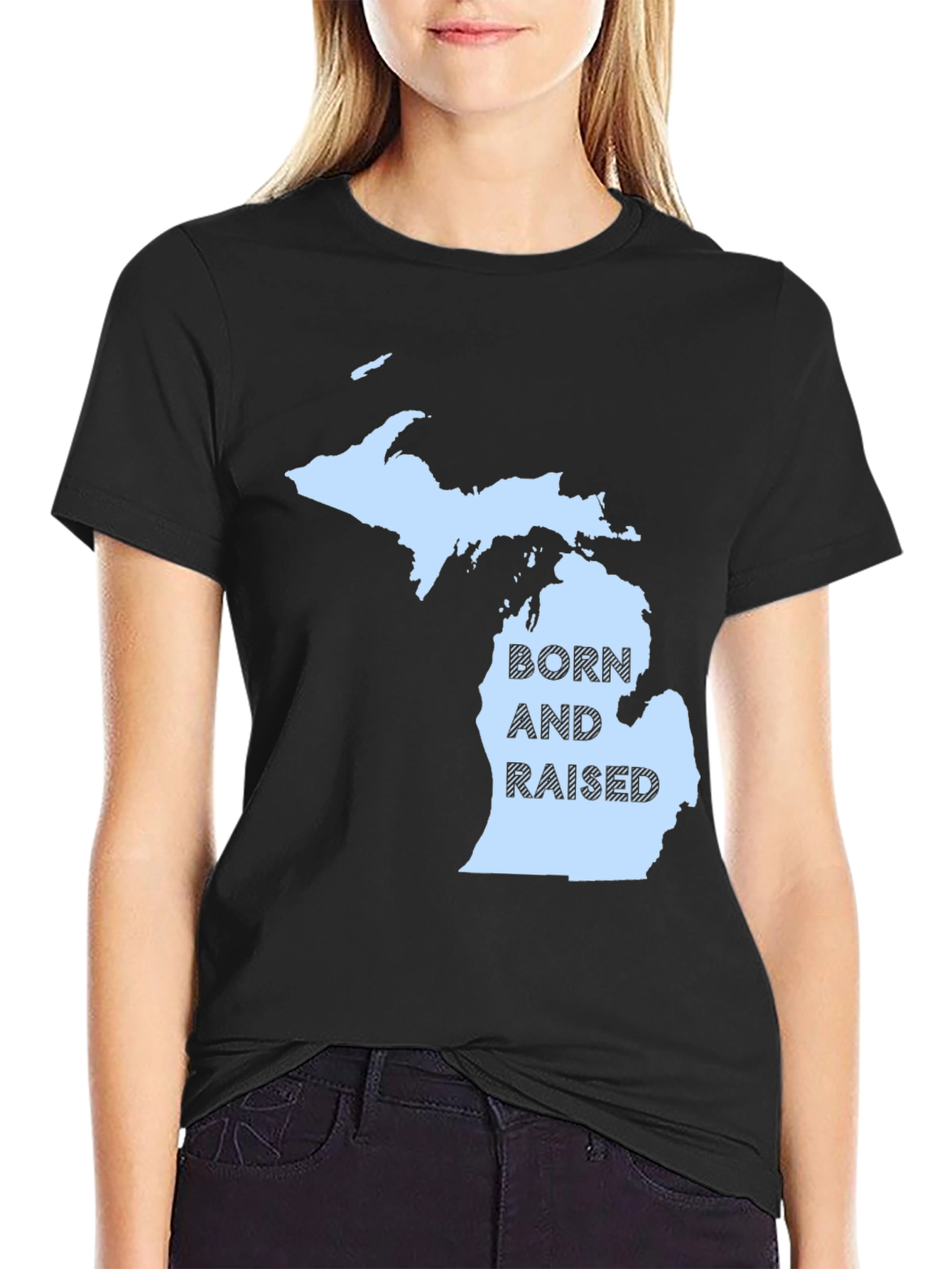 Michigan Born and Raised Black T-Shirt