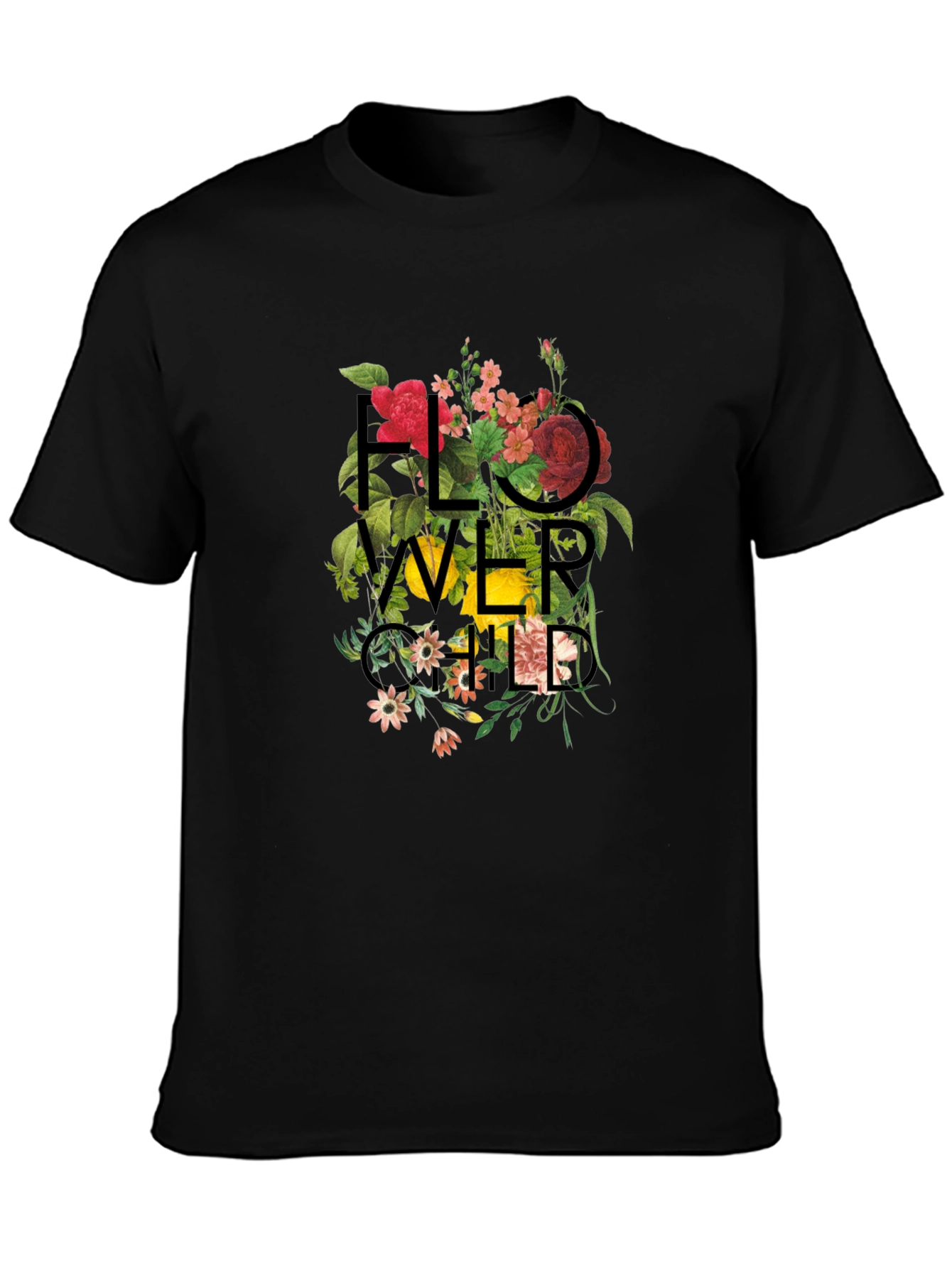Floral Child Graphic Black T-Shirt