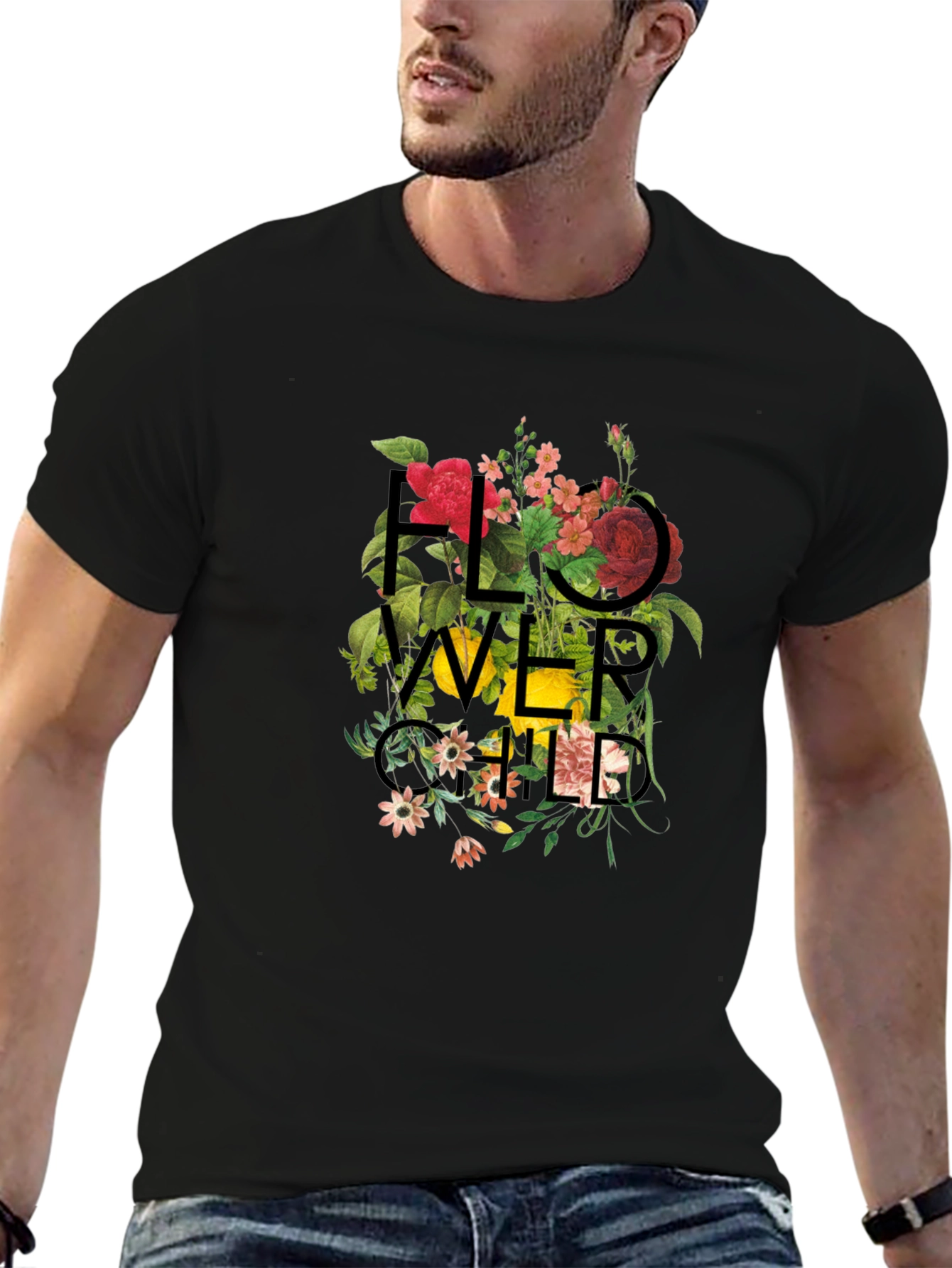 Floral Child Graphic Black T-Shirt