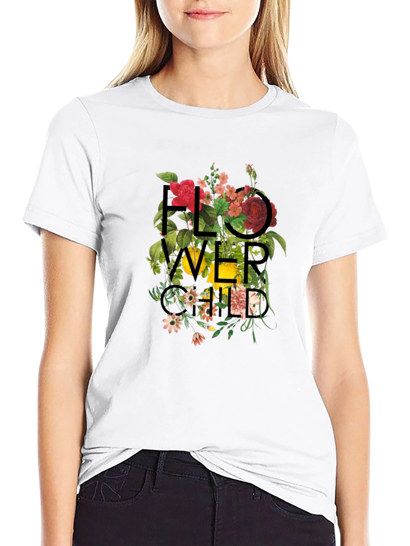 Floral Child Graphic Black T-Shirt
