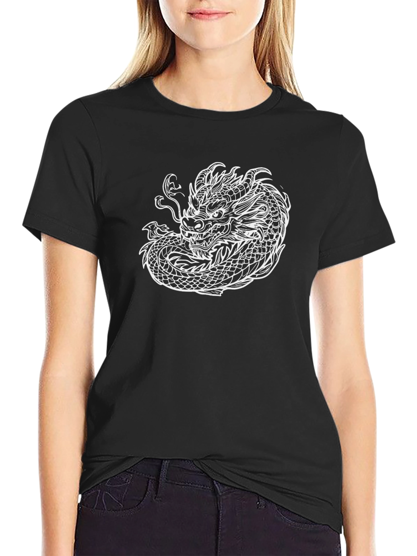 Black Tee with Dragon Graphic