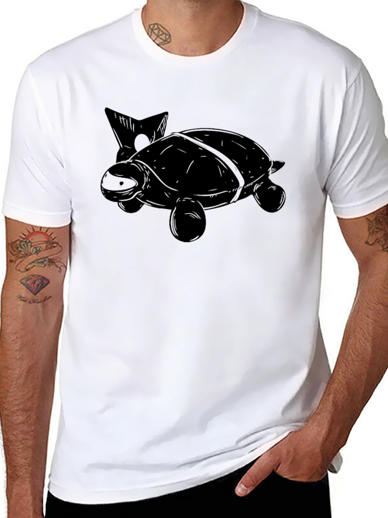 Turtle Graphic Print Mens Black T-Shirt