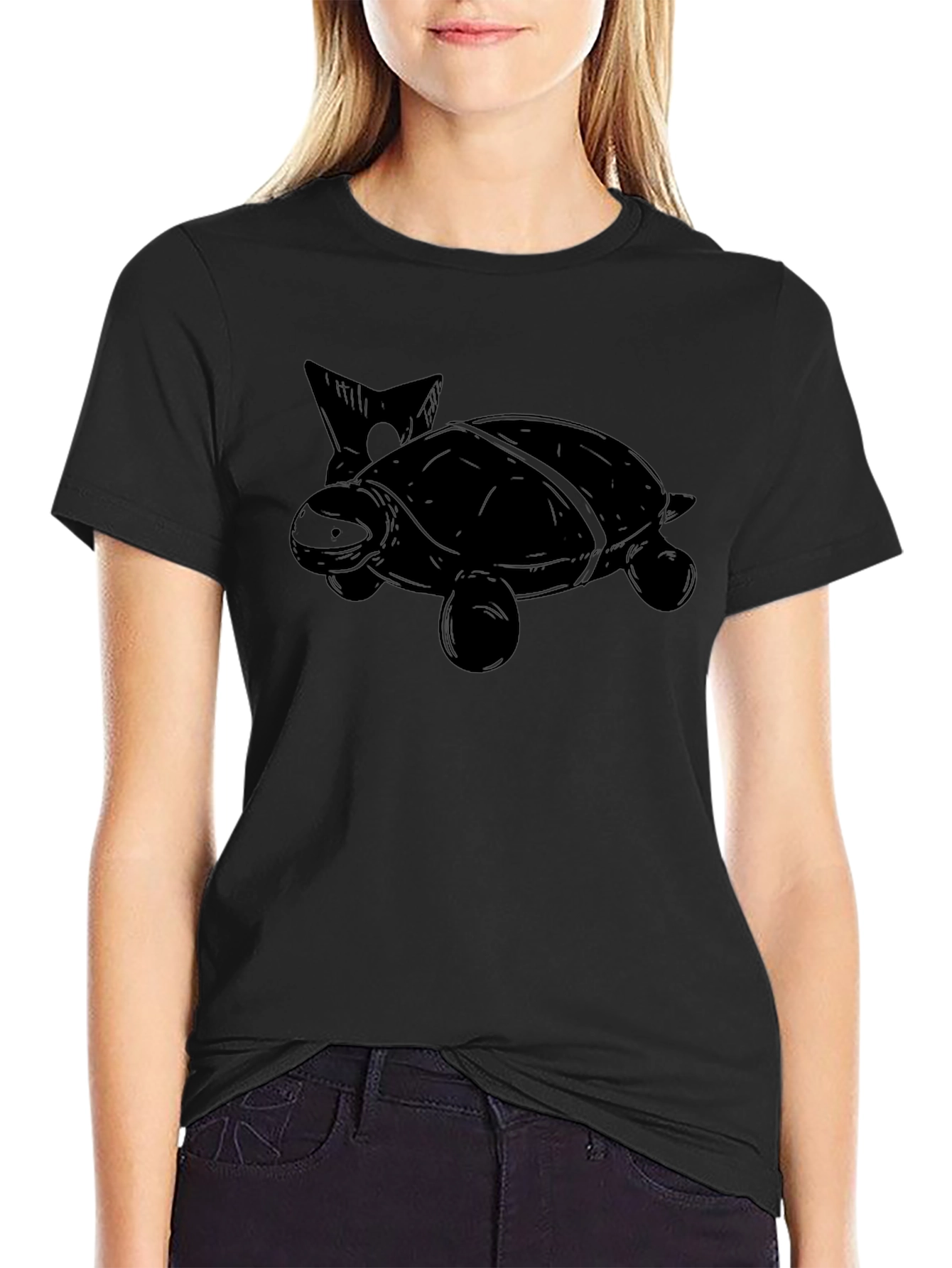 Turtle Graphic Print Mens Black T-Shirt
