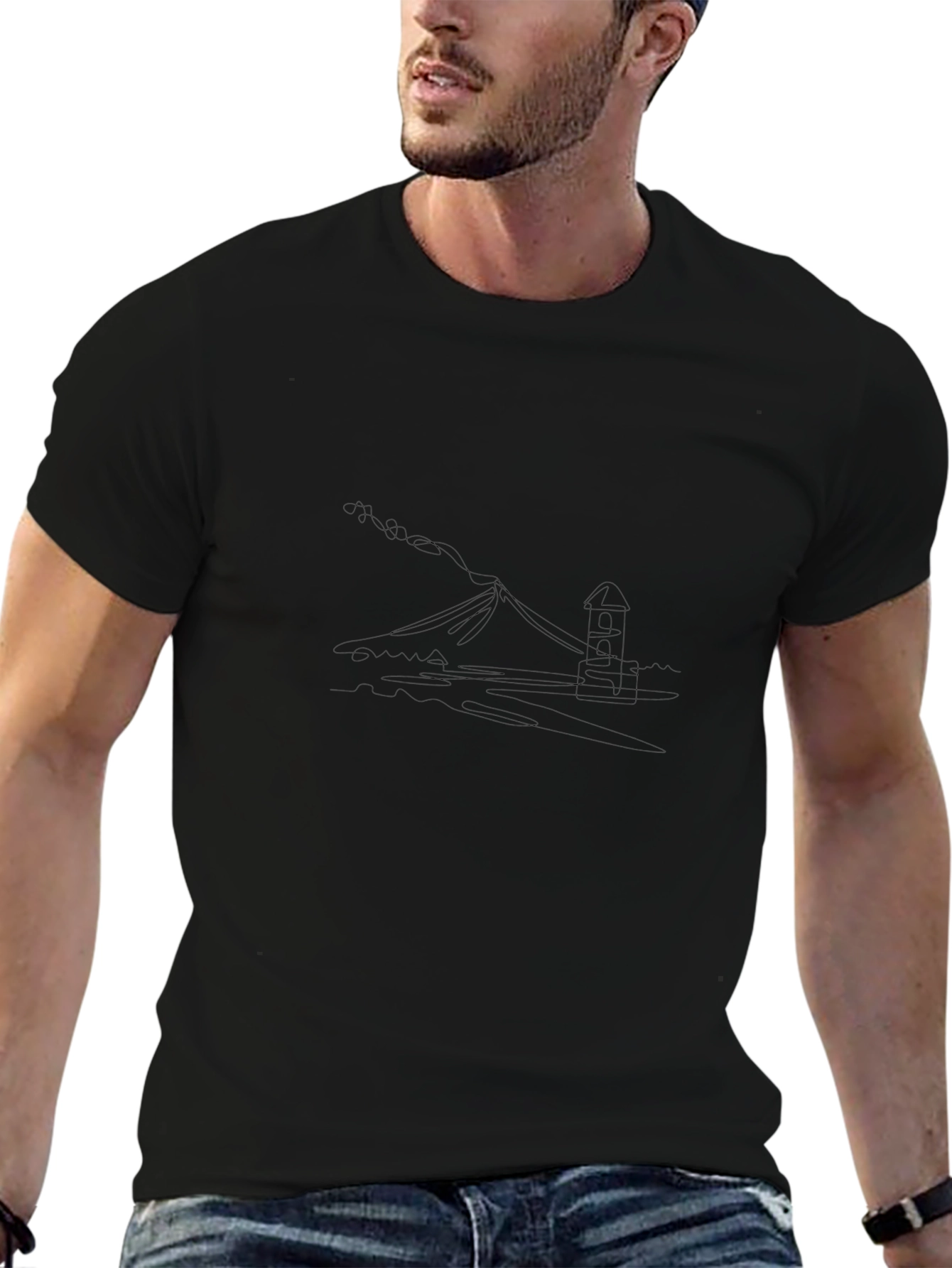 Black Tee with Mountain View Graphic