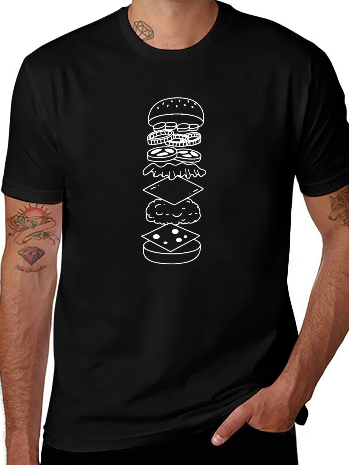 Exploded Burger Graphic Tee - Black Cotton Blend