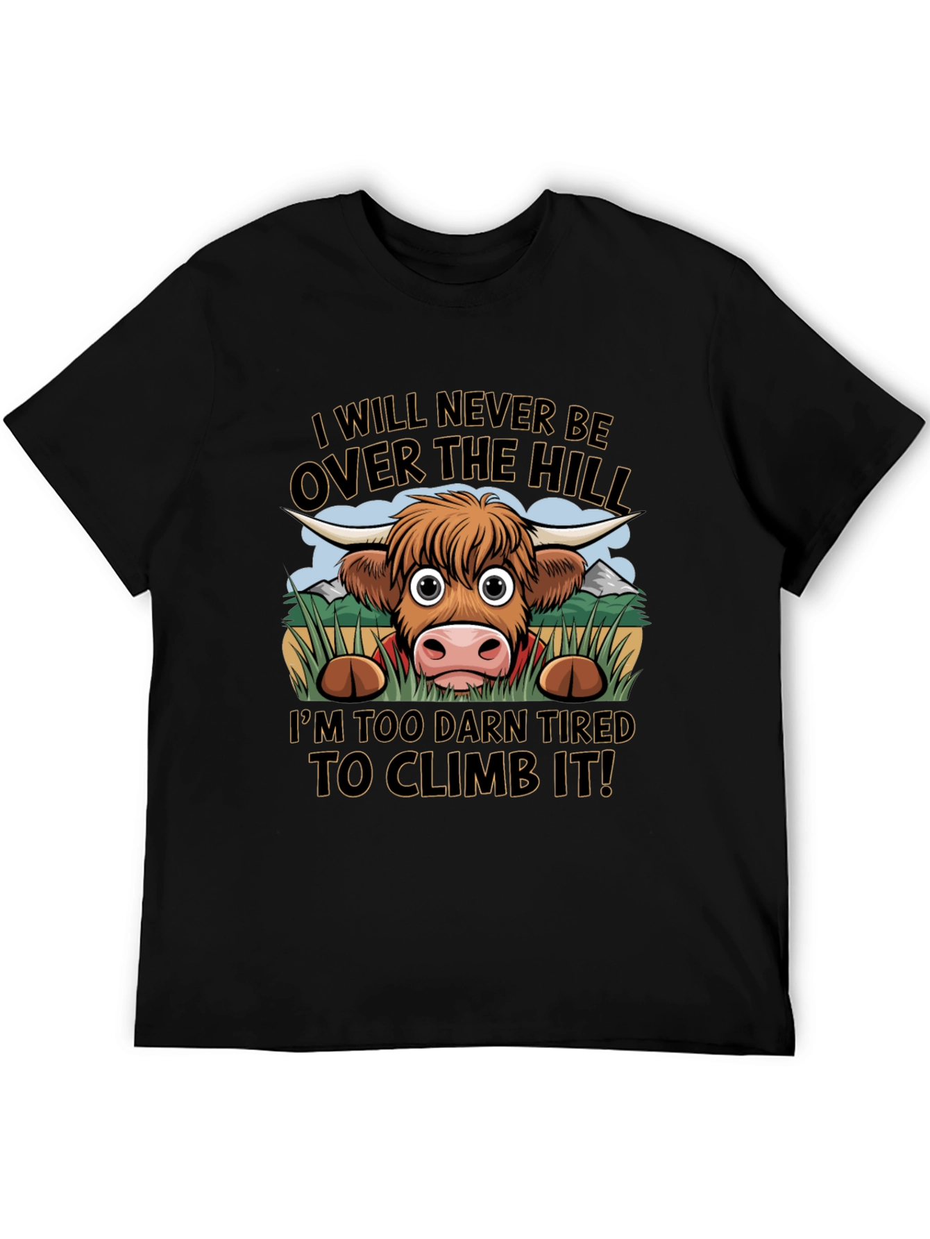 Funny Highland Cow Tired to Climb It T-Shirt