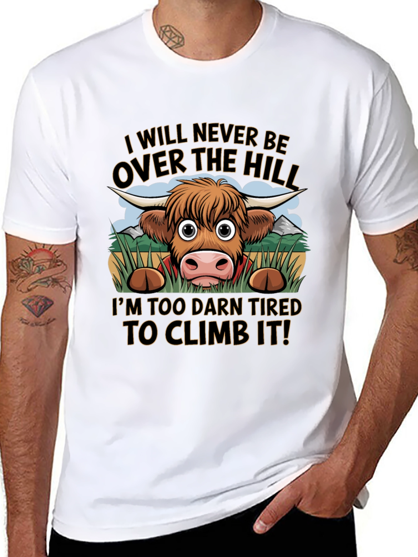 Funny Highland Cow Tired to Climb It T-Shirt