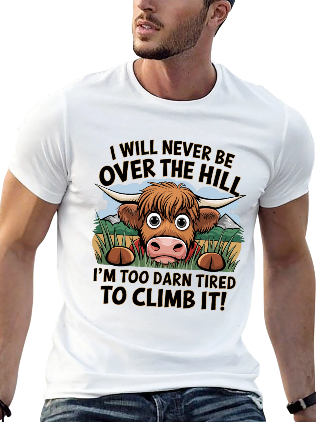 Funny Highland Cow Tired to Climb It T-Shirt