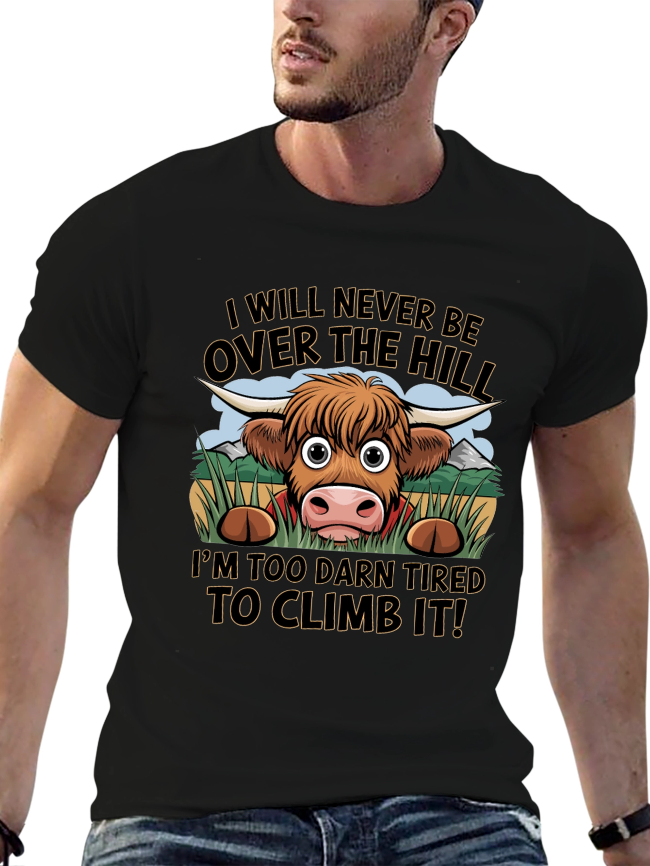 Funny Highland Cow Tired to Climb It T-Shirt