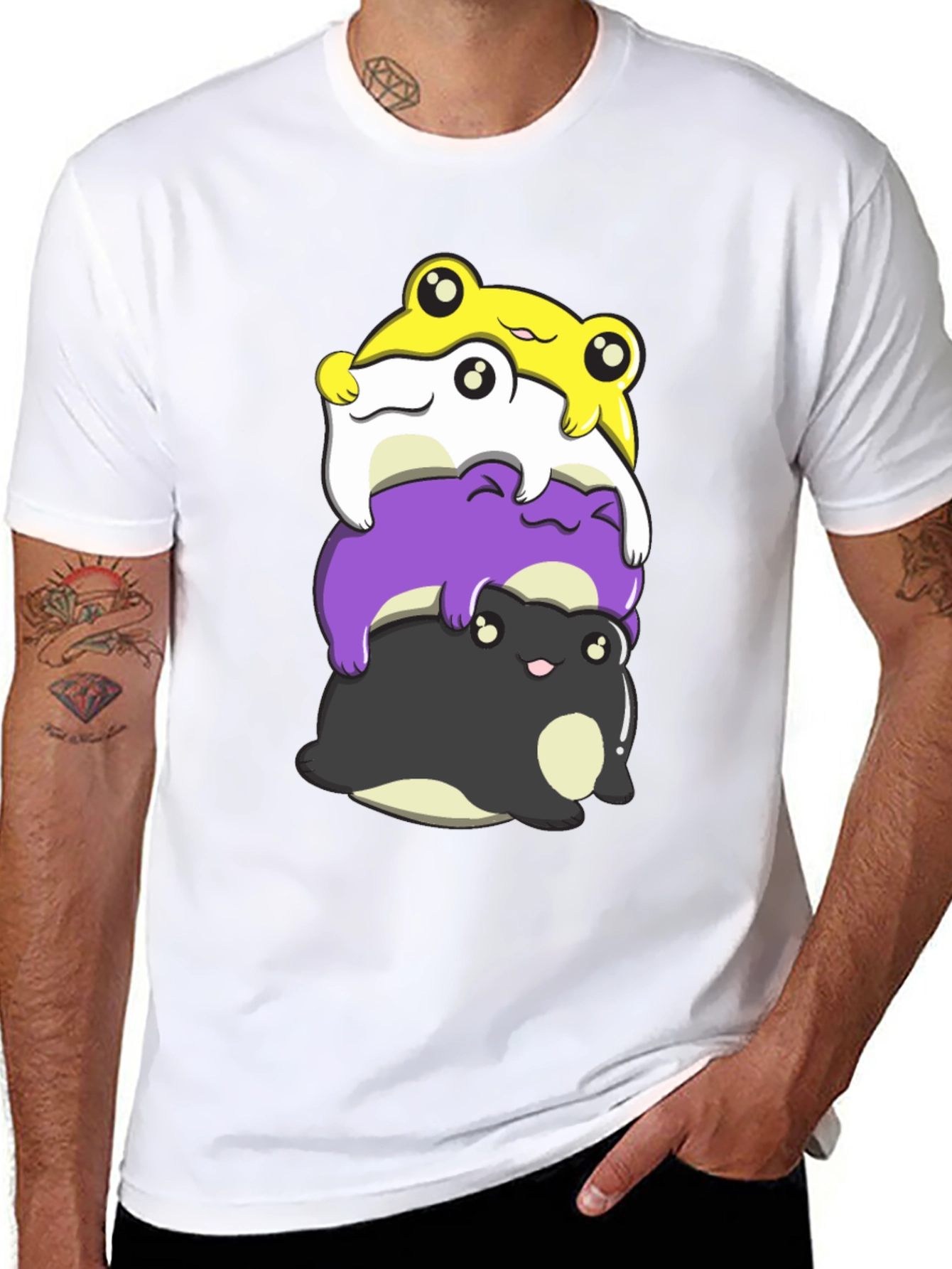 Stacked Frog Nonbinary Pride T-Shirt