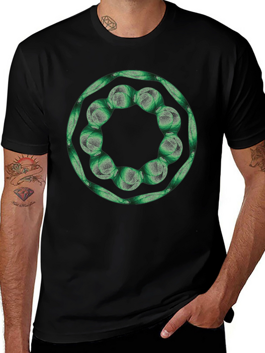 Geometric Green Floral Ring Black T-Shirt