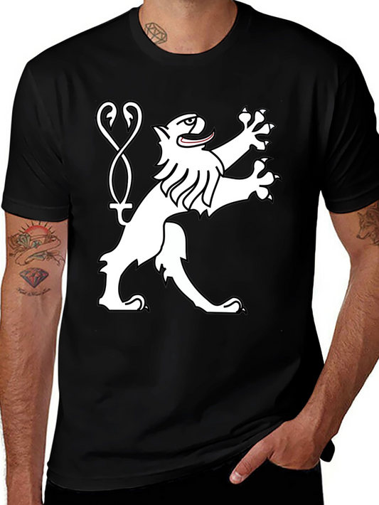 Black Tee Shirt with Heraldic Lion Graphic