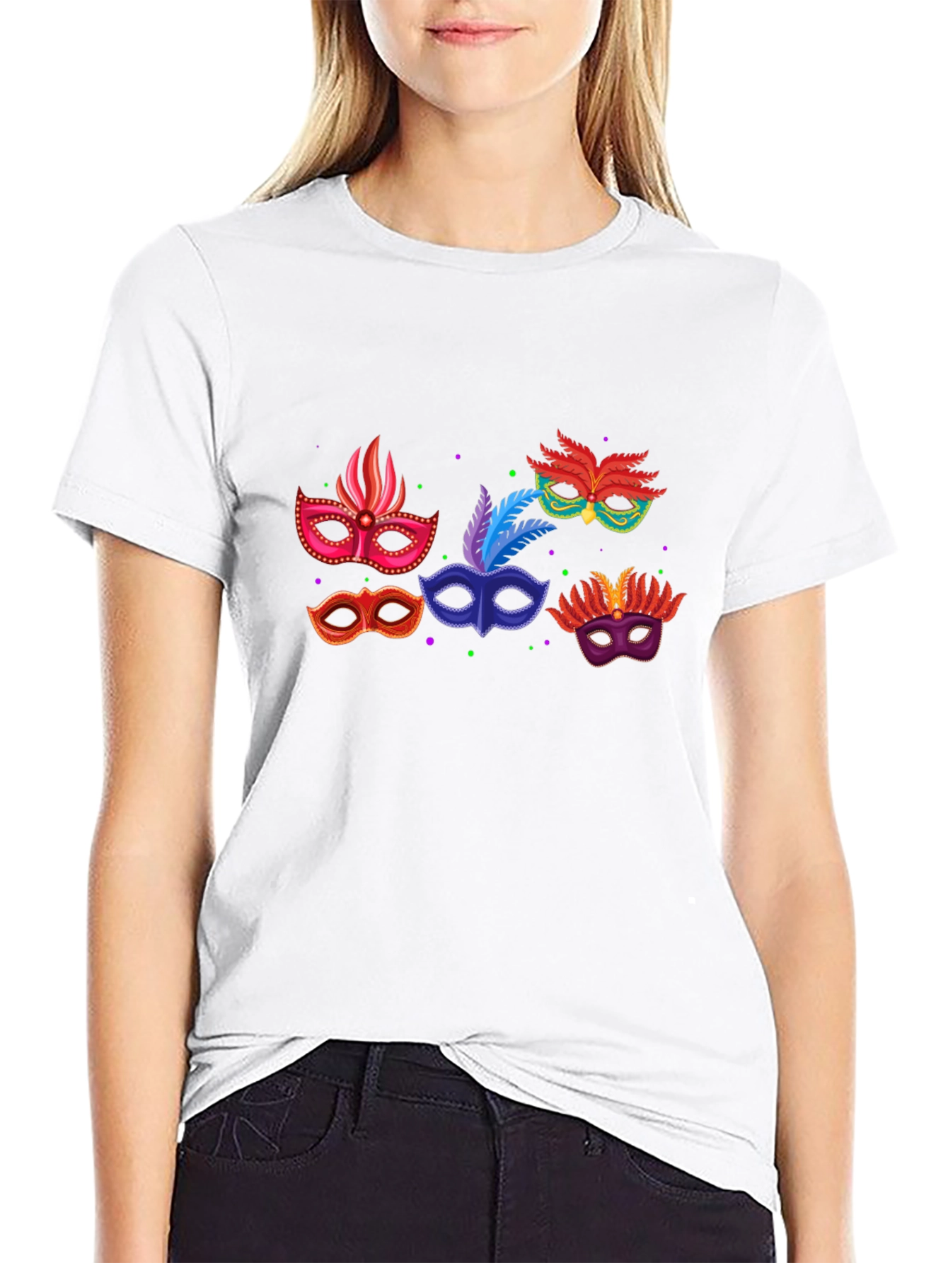 Mardi Gras Mask Graphic T-Shirt - Black