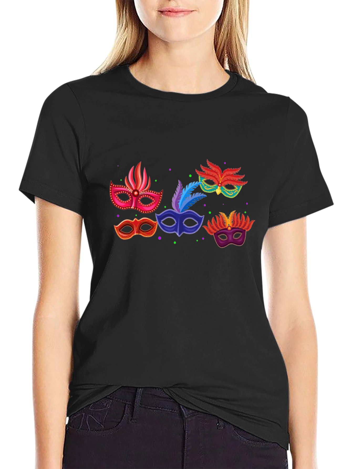 Mardi Gras Mask Graphic T-Shirt - Black