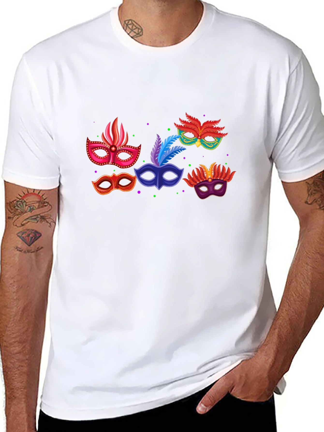 Mardi Gras Mask Graphic T-Shirt - Black