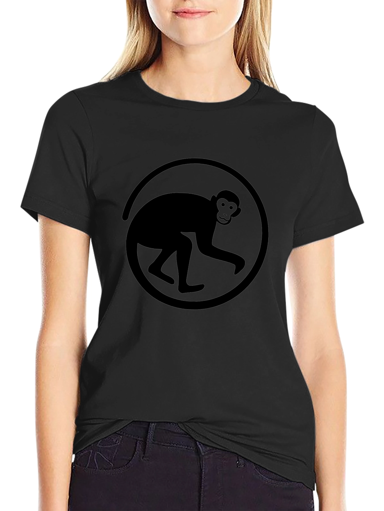 Monkey Silhouette Graphic Tee - Black