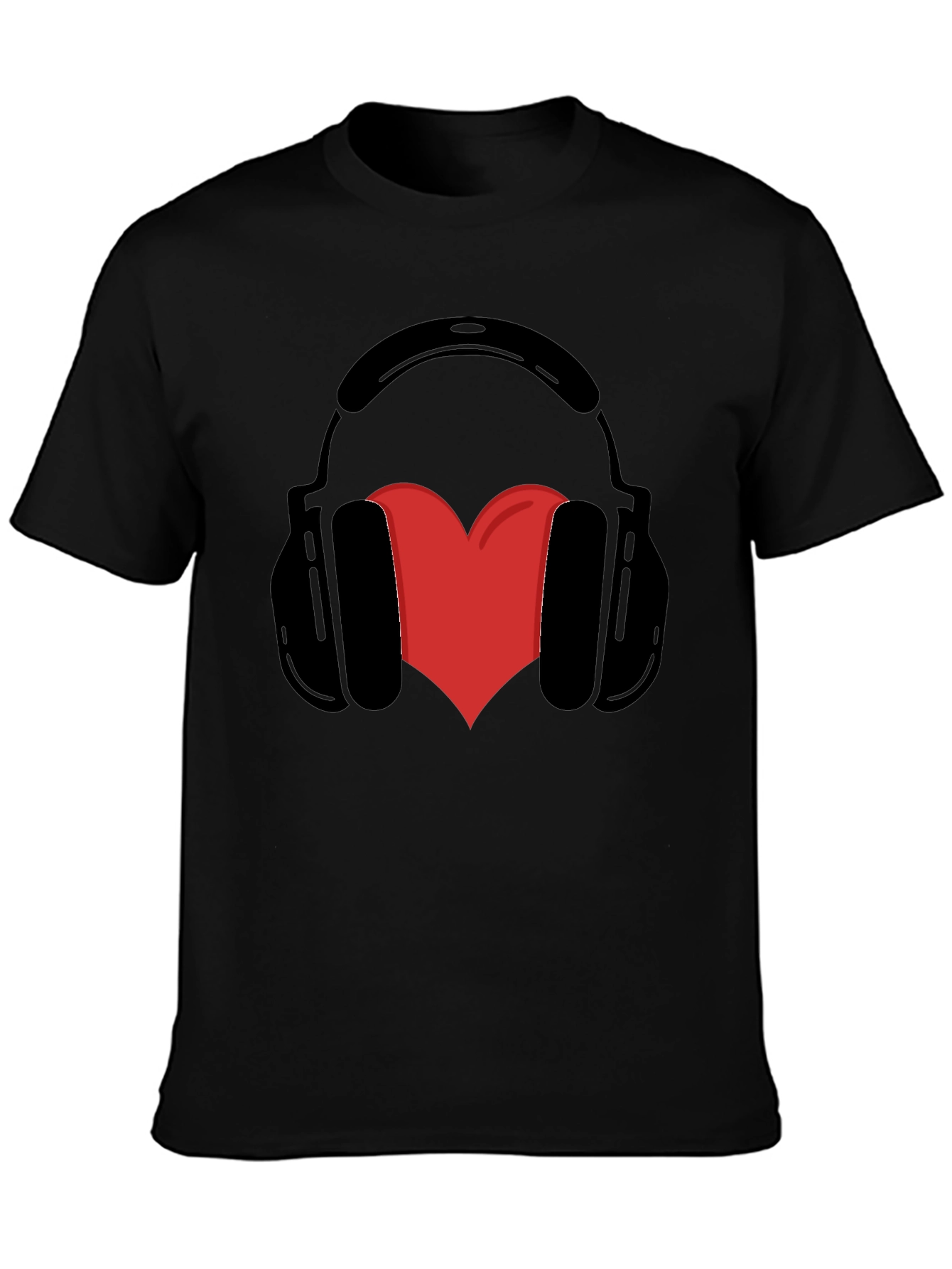 Headphones Heart Graphic Tee - Black Unisex T-Shirt