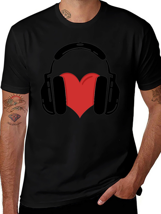 Headphones Heart Graphic Tee - Black Unisex T-Shirt