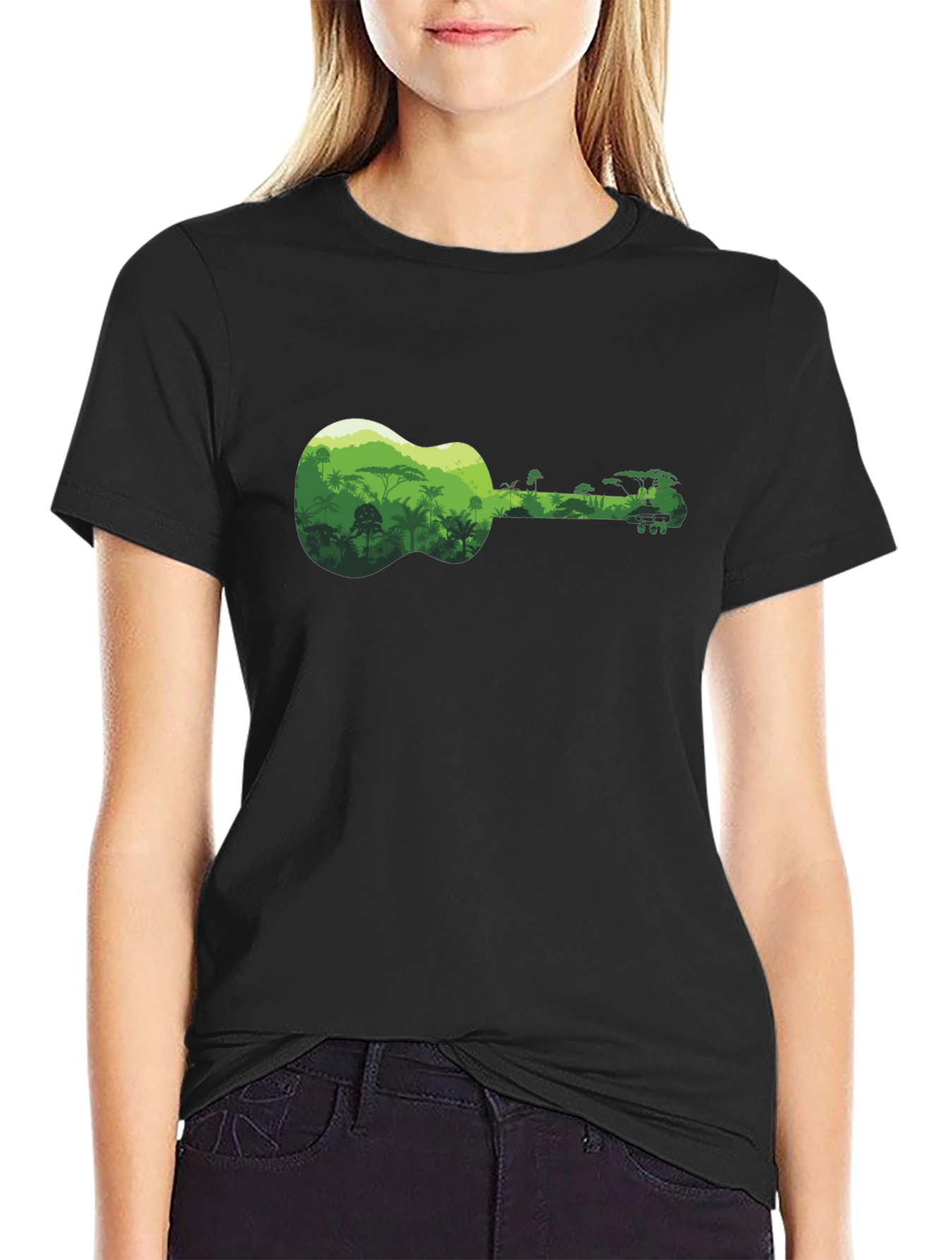 Jungle Ukulele Black T-Shirt - Tropical Vibes