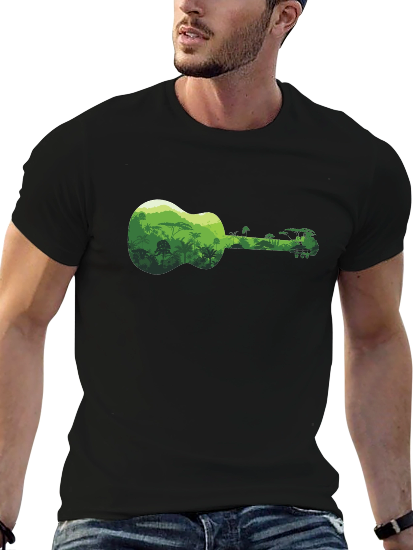 Jungle Ukulele Black T-Shirt - Tropical Vibes