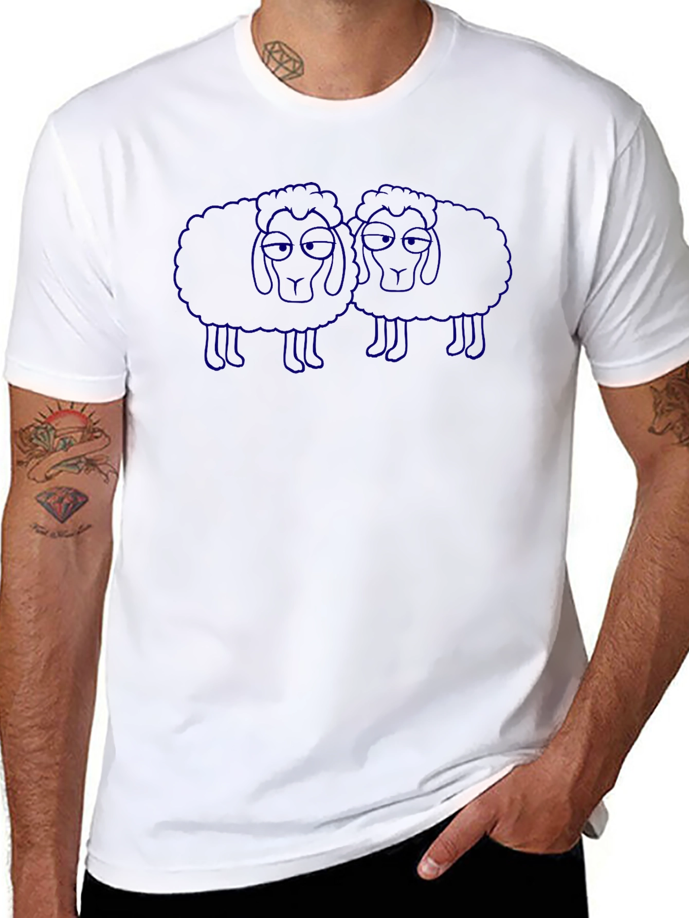 Two Sheep Outline Graphic T-Shirt