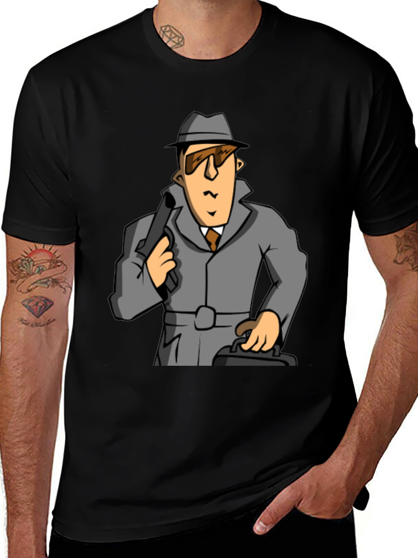 Spy Cartoon Graphic Tee - Classic Black T-Shirt