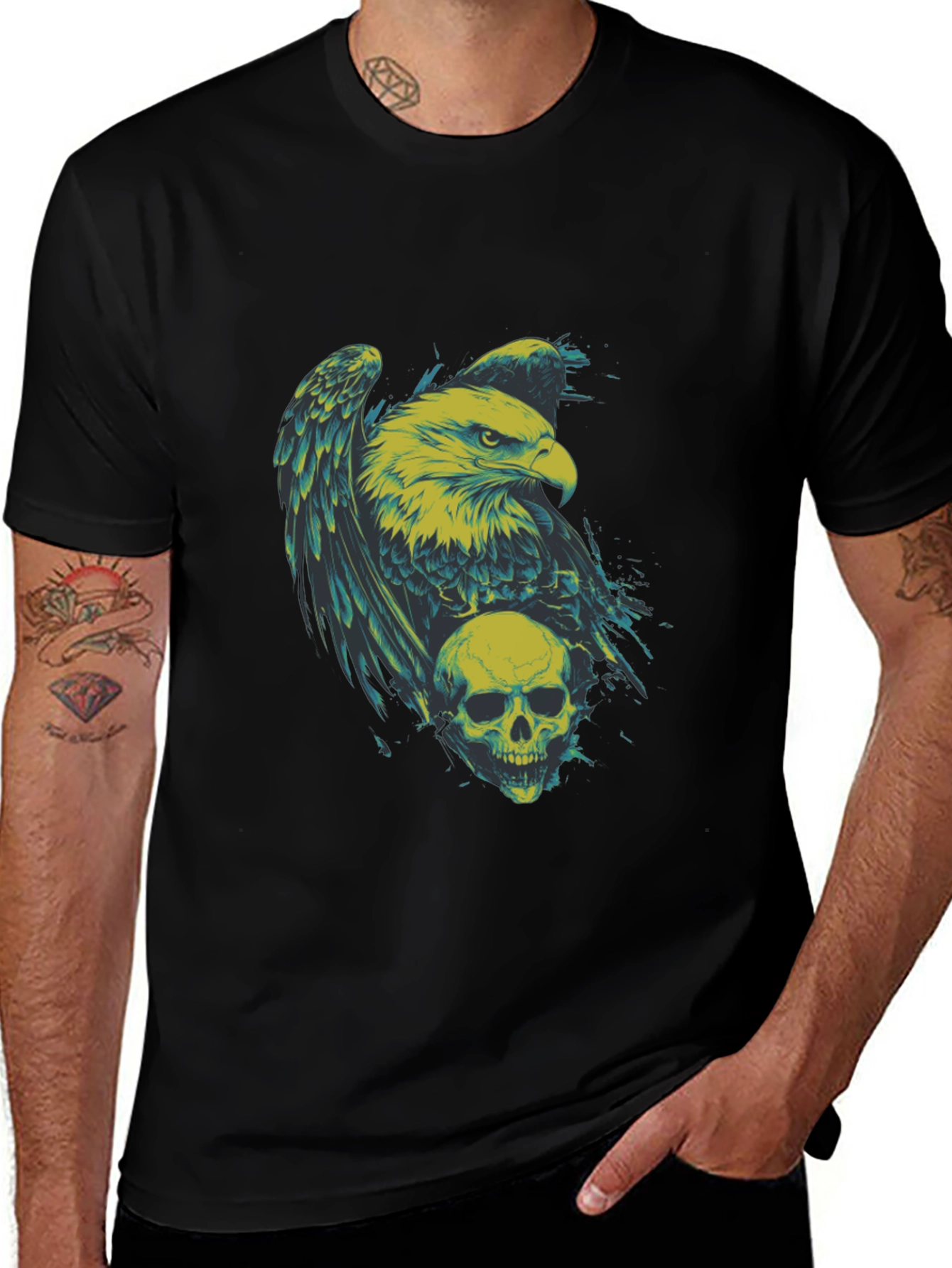 Eagle and Skull Graphic Print T-Shirt