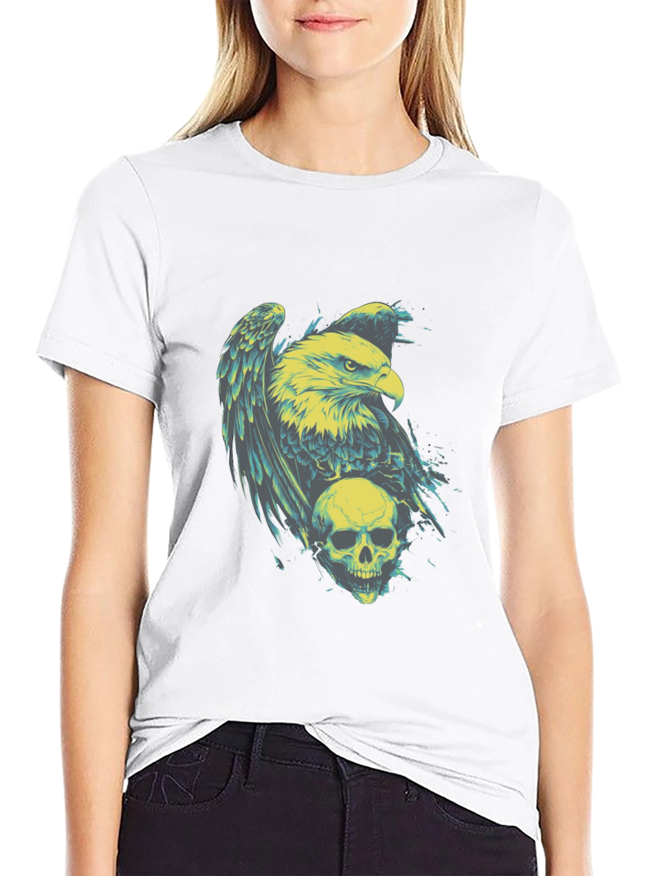 Eagle and Skull Graphic Print T-Shirt