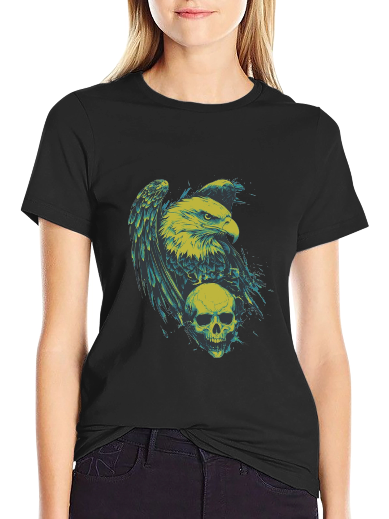 Eagle and Skull Graphic Print T-Shirt