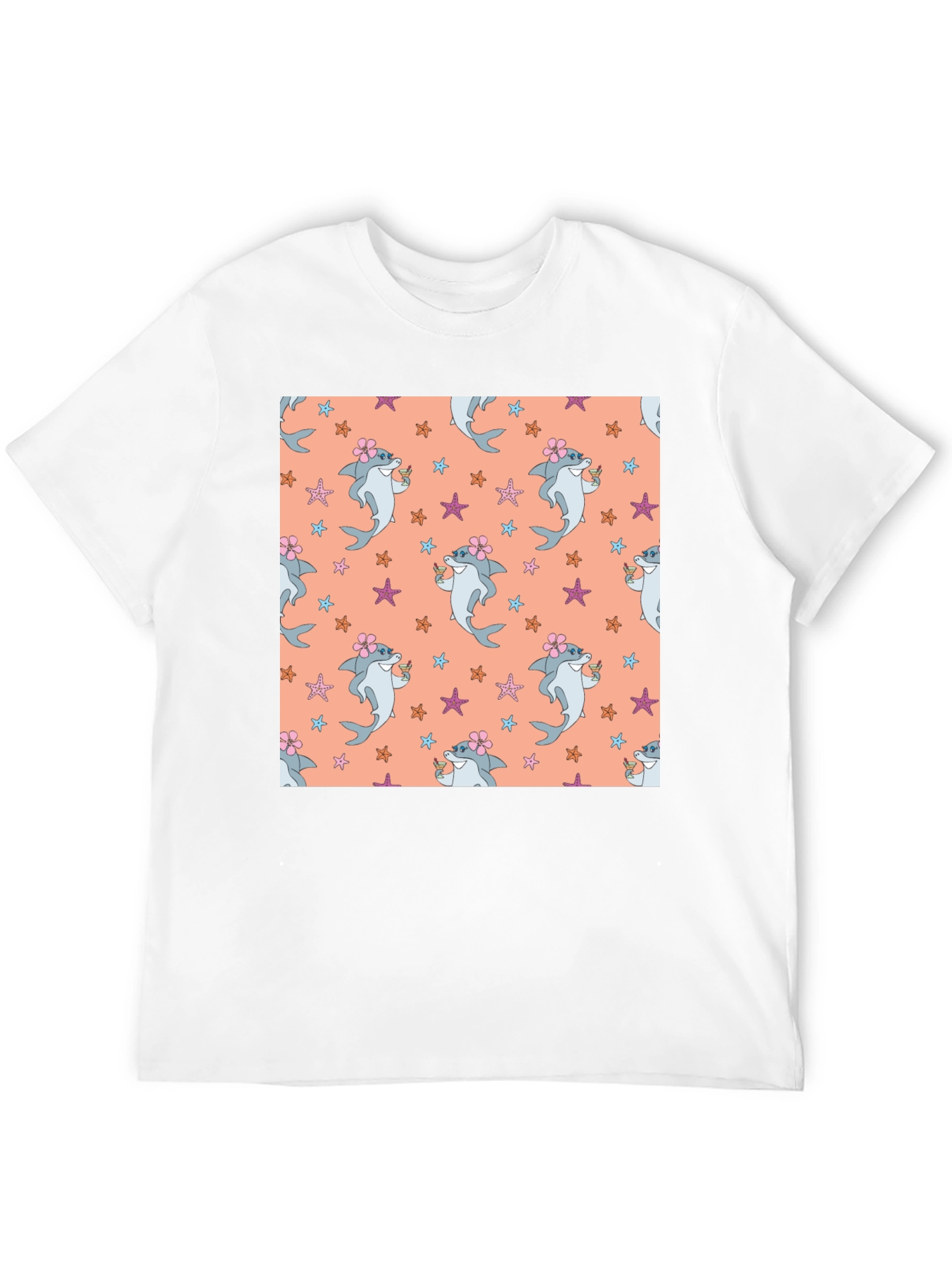Summer Shark Pattern Black T-Shirt