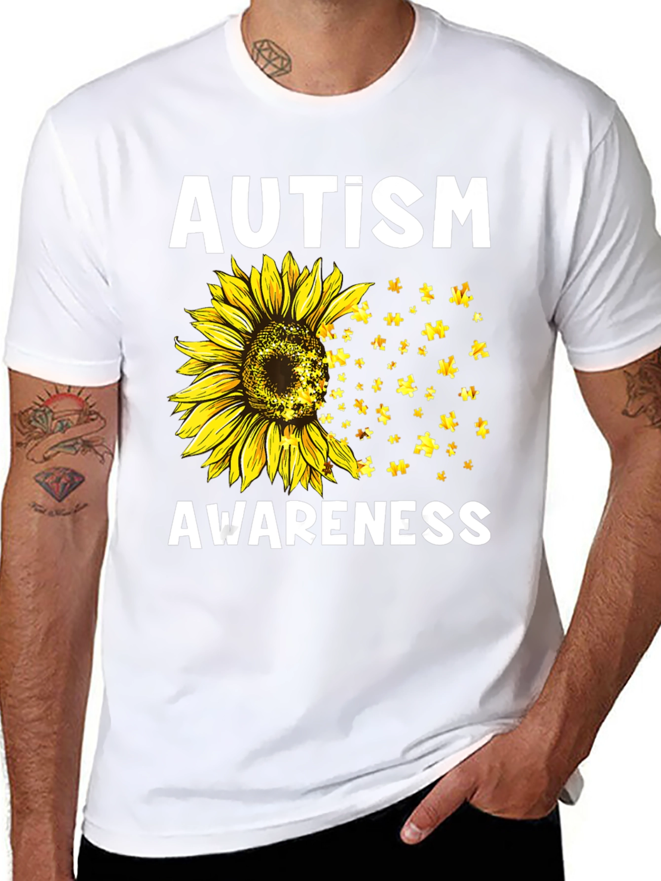 Autism Awareness Sunflower Puzzle T-Shirt