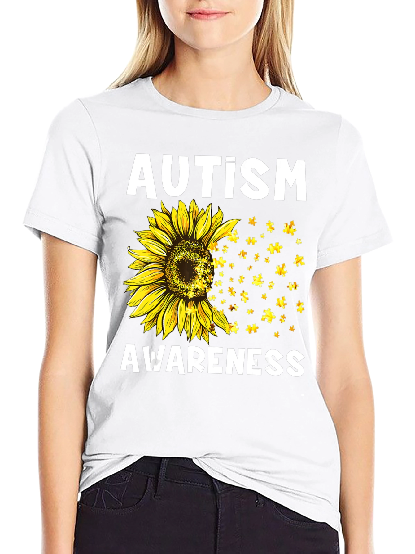 Autism Awareness Sunflower Puzzle T-Shirt