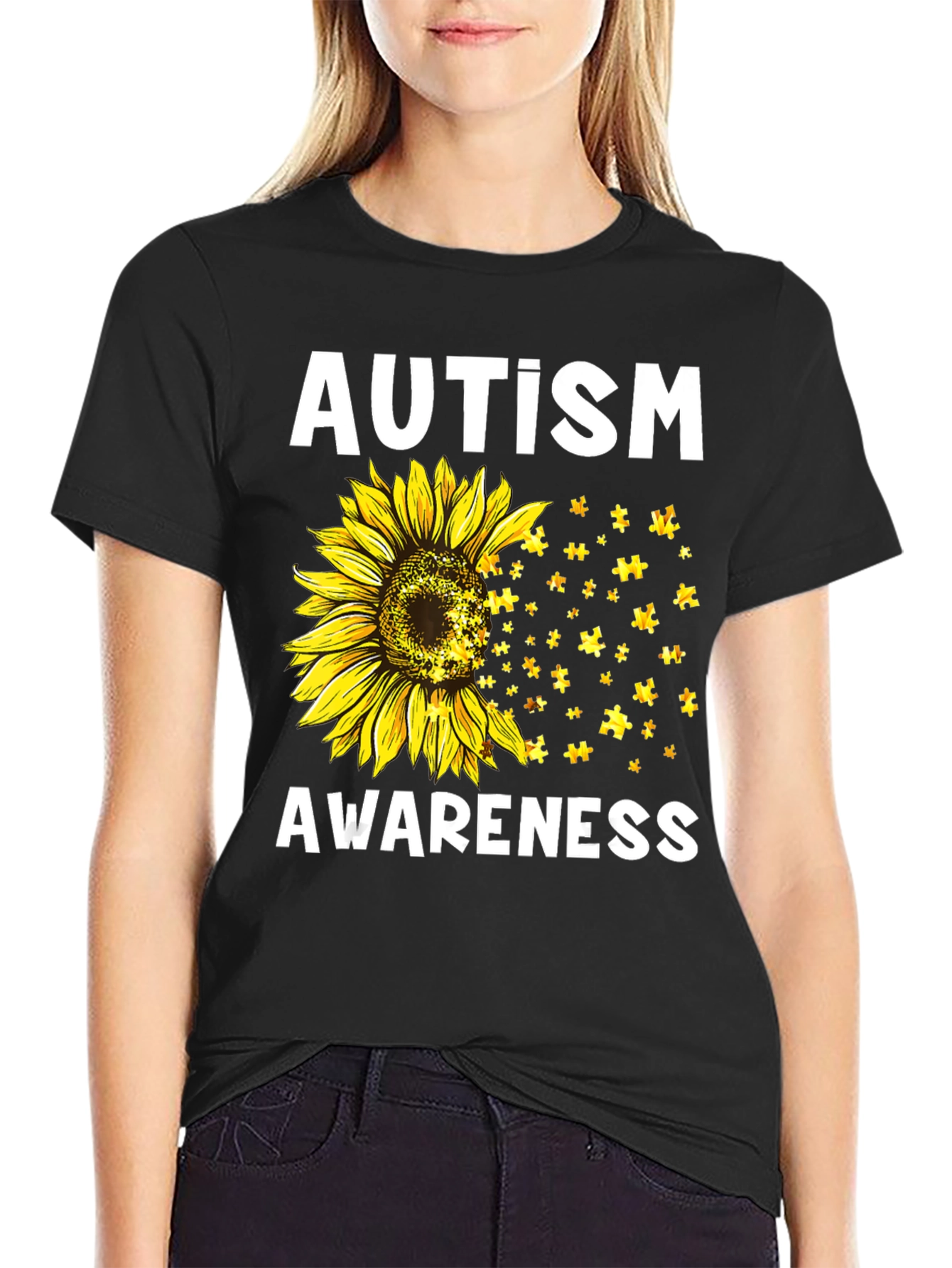 Autism Awareness Sunflower Puzzle T-Shirt