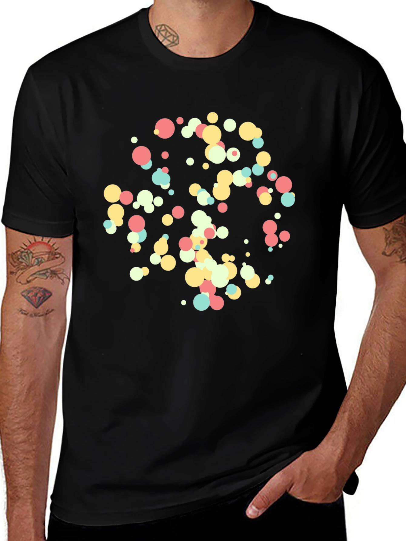 Abstract Circle Pattern Black T-Shirt