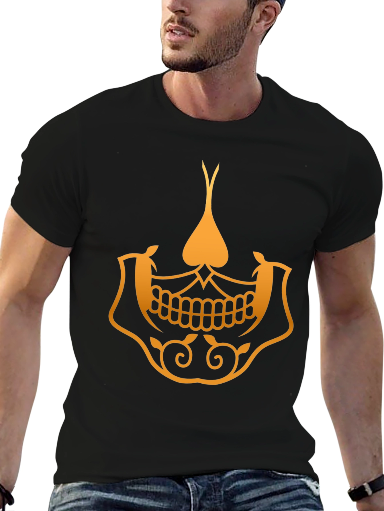 Golden Skull Spade Graphic Tee - Stylish Black T-Shirt