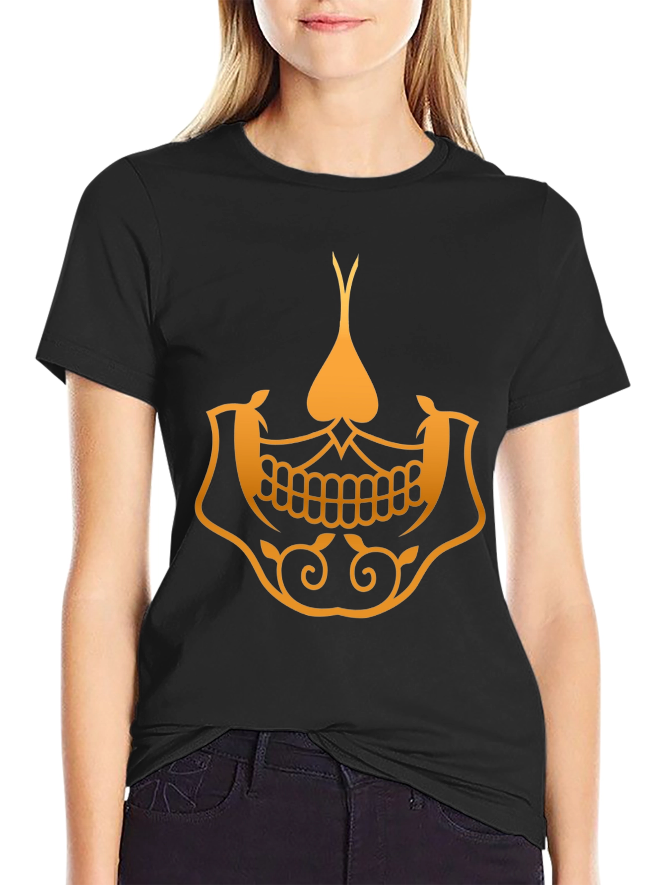 Golden Skull Spade Graphic Tee - Stylish Black T-Shirt