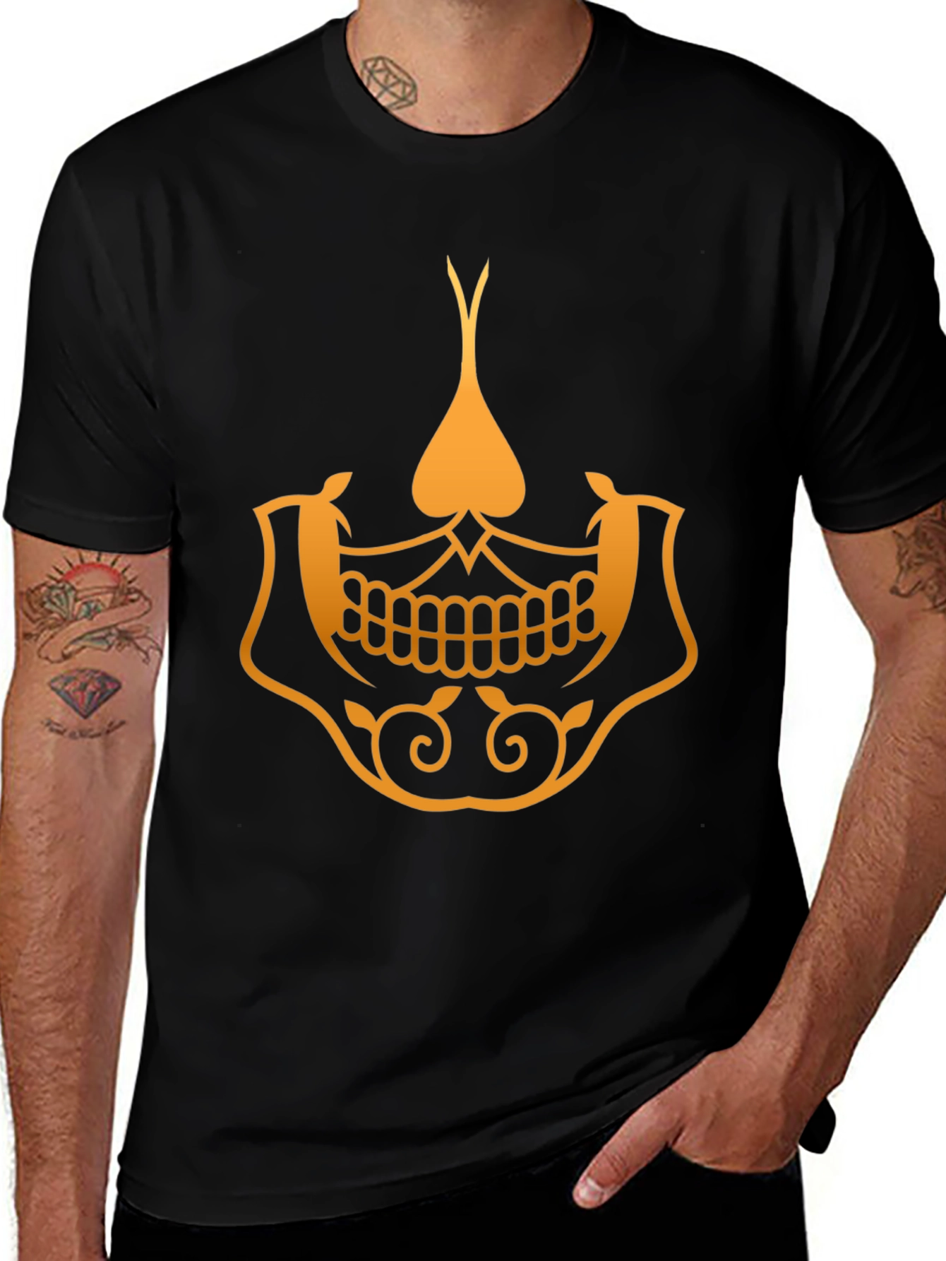 Golden Skull Spade Graphic Tee - Stylish Black T-Shirt