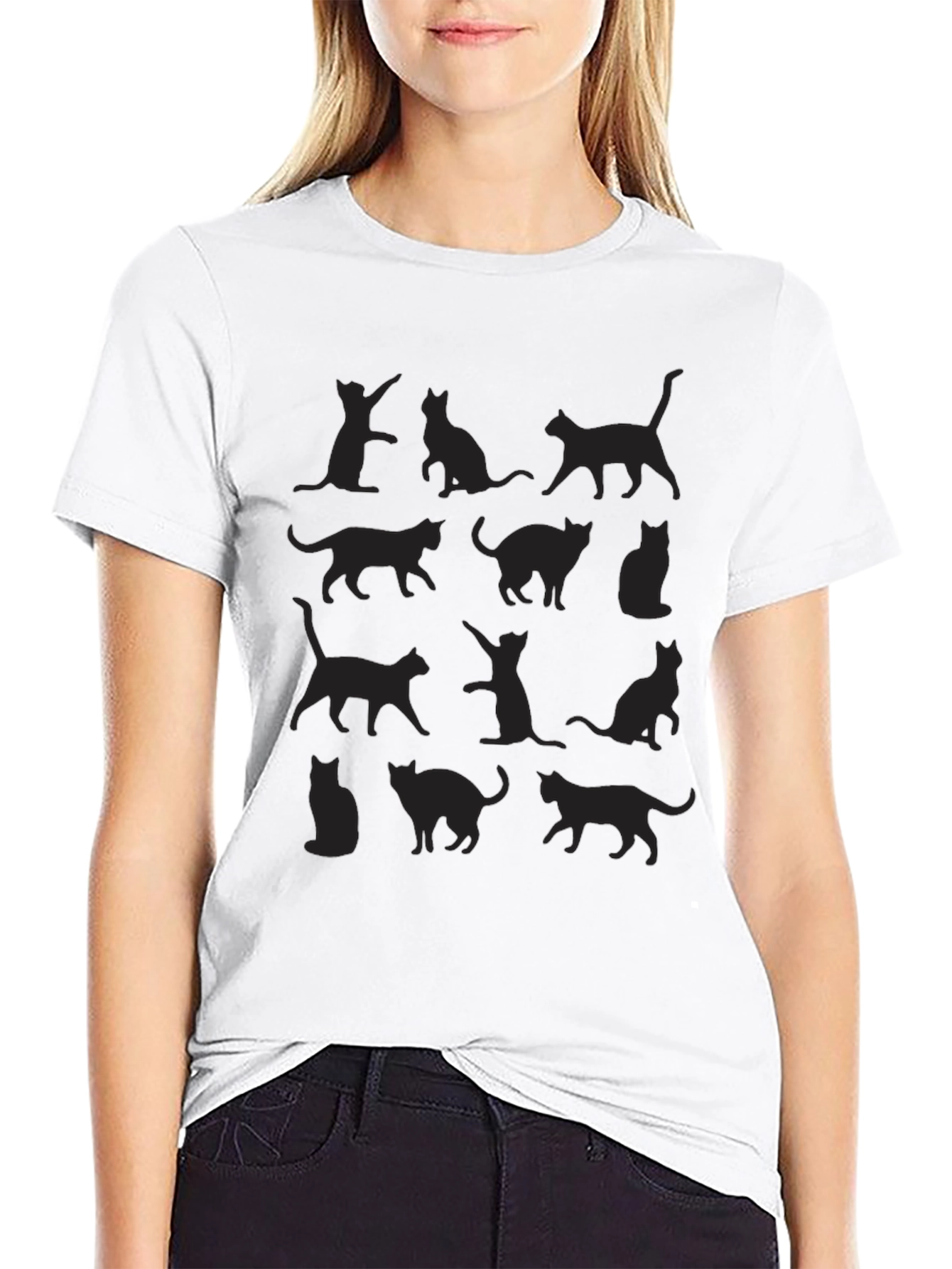 Cat Silhouette T-Shirt - Black Graphic Tee