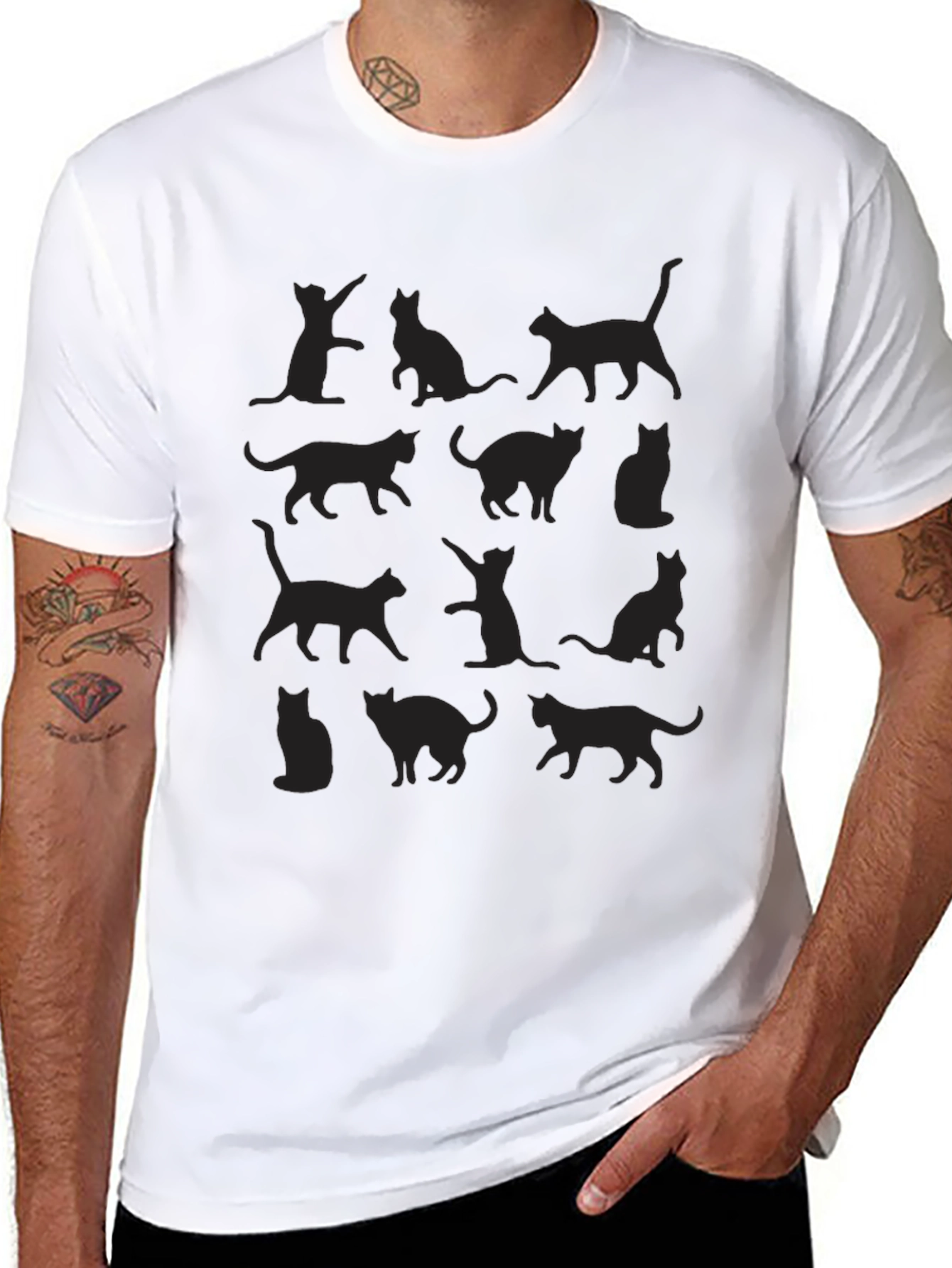 Cat Silhouette T-Shirt - Black Graphic Tee