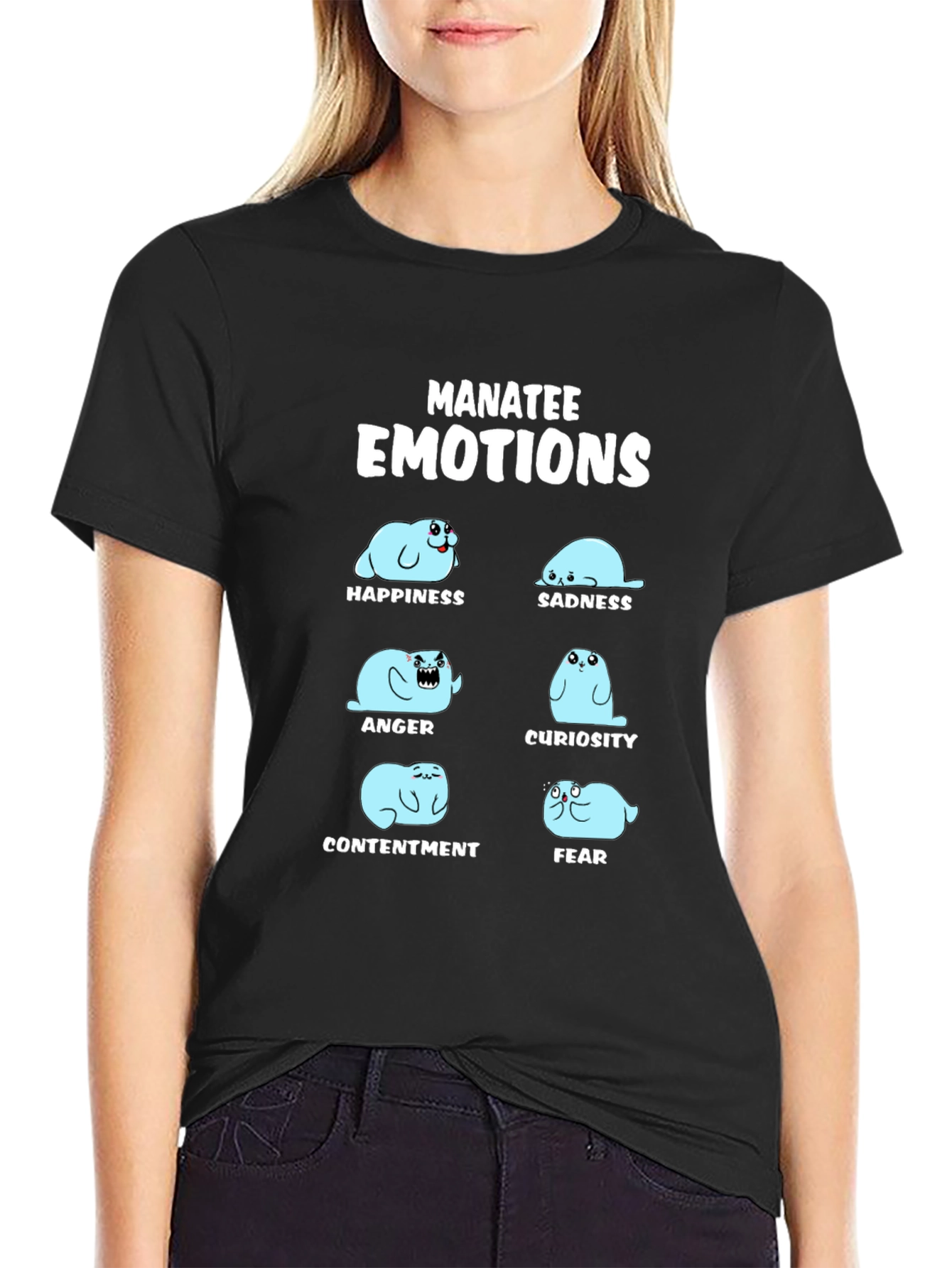 Manatee Emotions Graphic T-Shirt - Black
