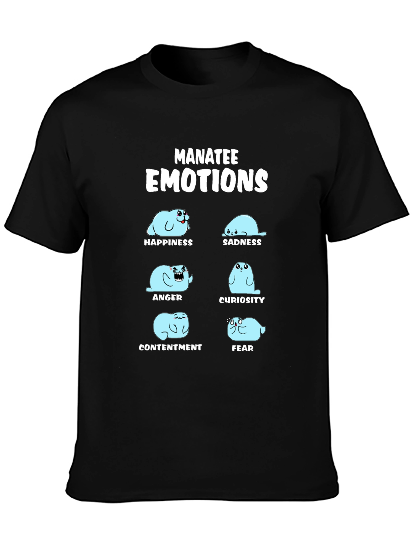 Manatee Emotions Graphic T-Shirt - Black