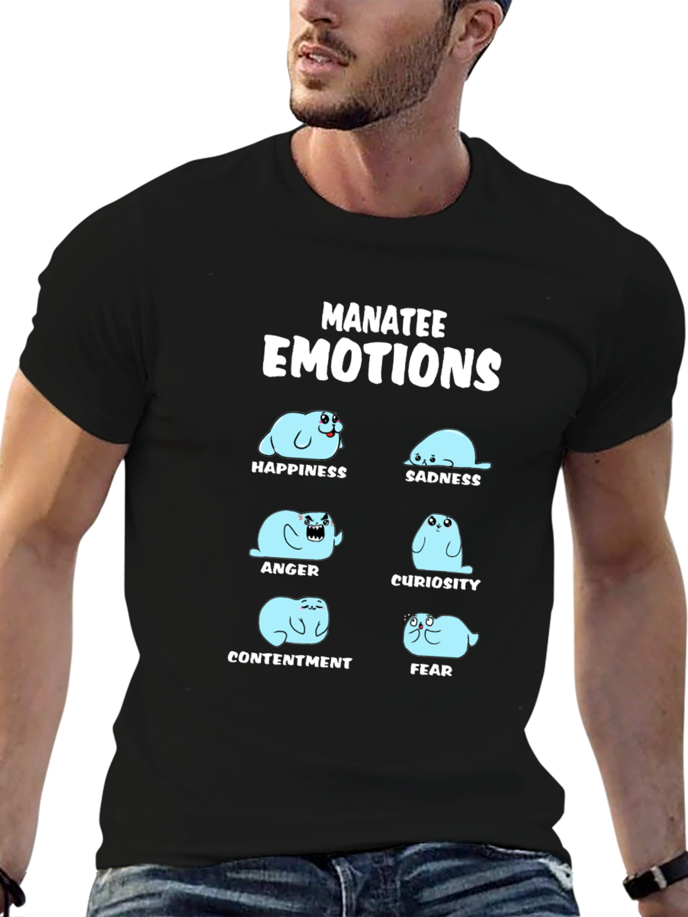 Manatee Emotions Graphic T-Shirt - Black