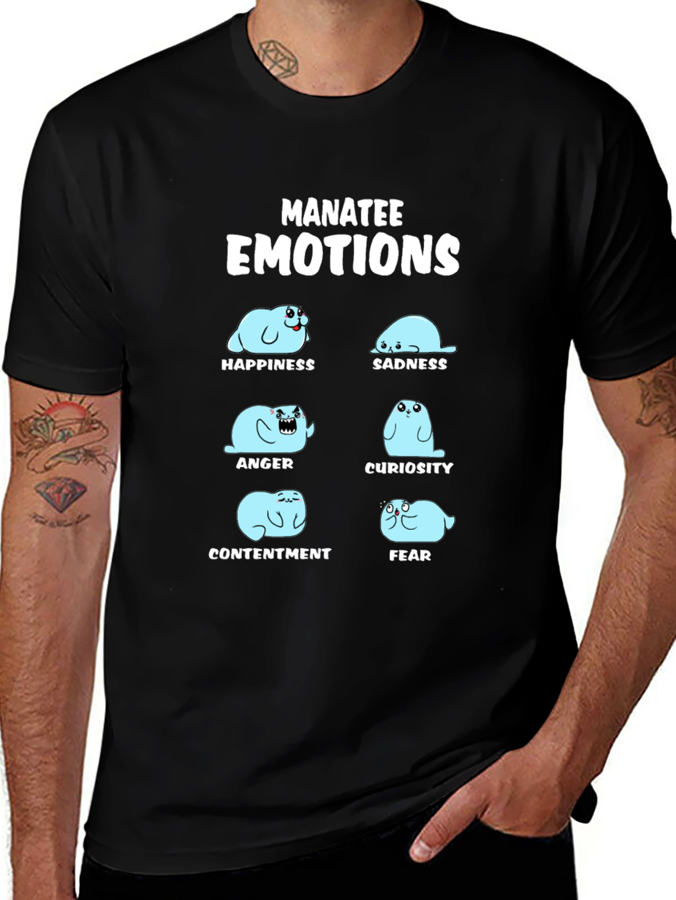 Manatee Emotions Graphic T-Shirt - Black
