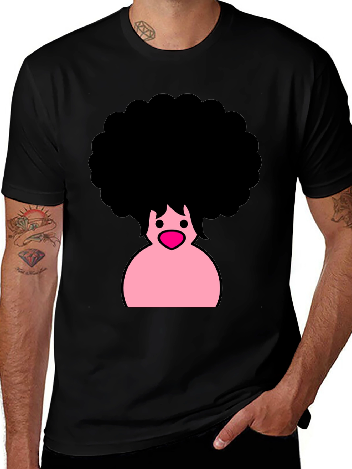 Afro Cartoon Graphic Black T-Shirt