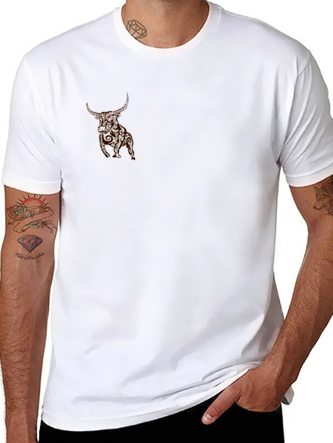 Mens Black T-Shirt with Bull Graphic
