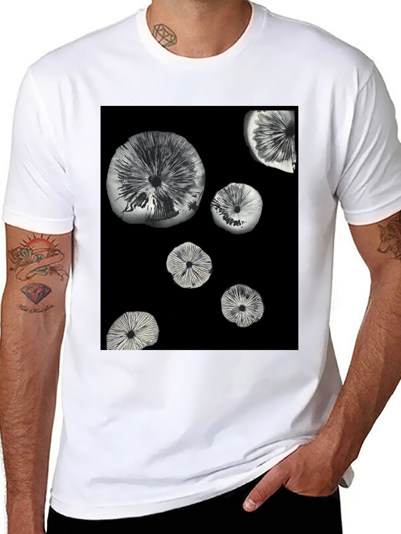 Abstract Mushroom Print Black T-Shirt