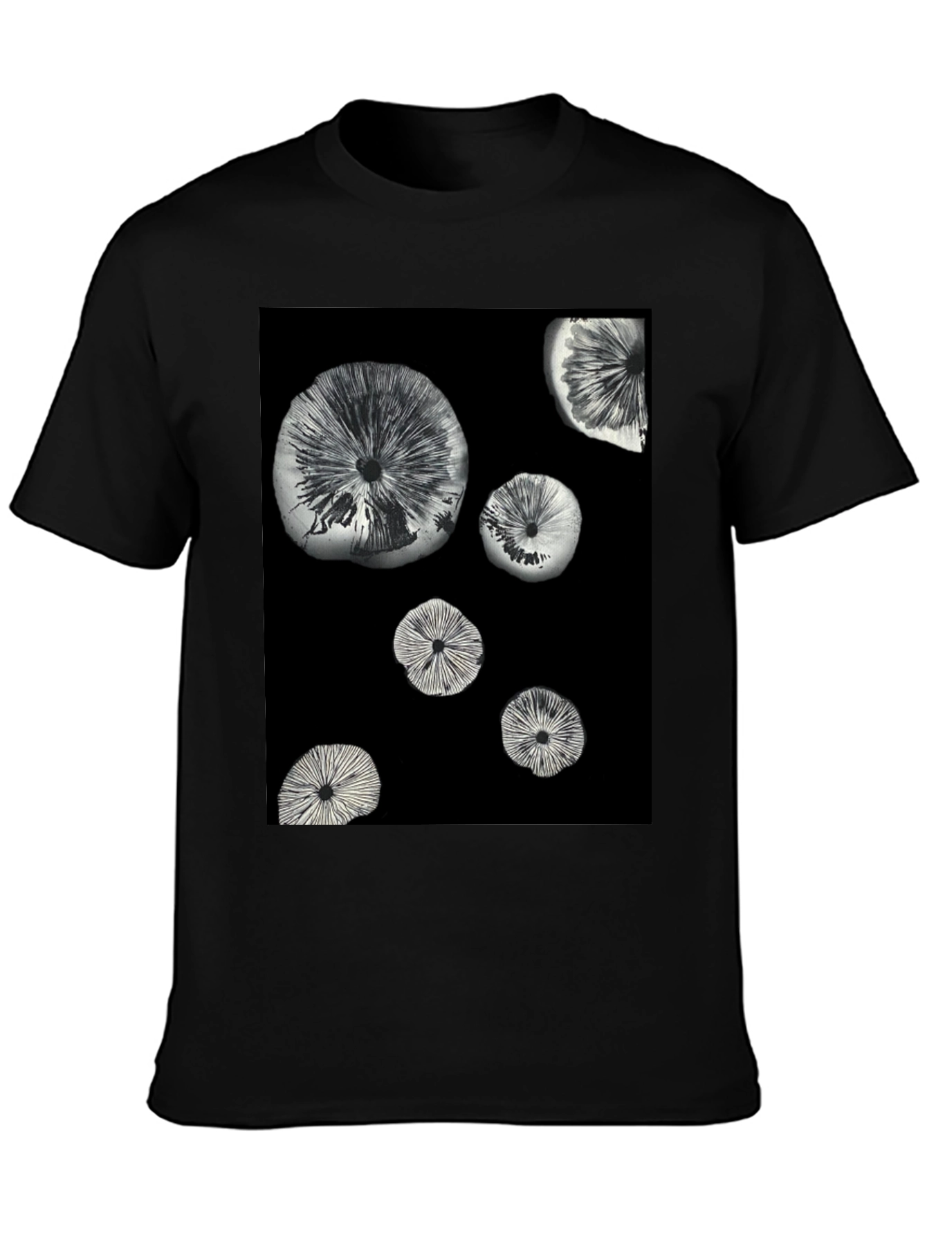 Abstract Mushroom Print Black T-Shirt