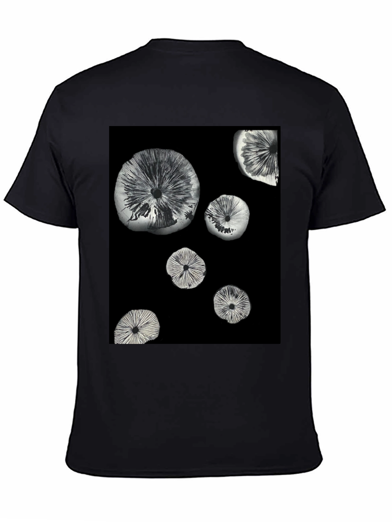 Abstract Mushroom Print Black T-Shirt