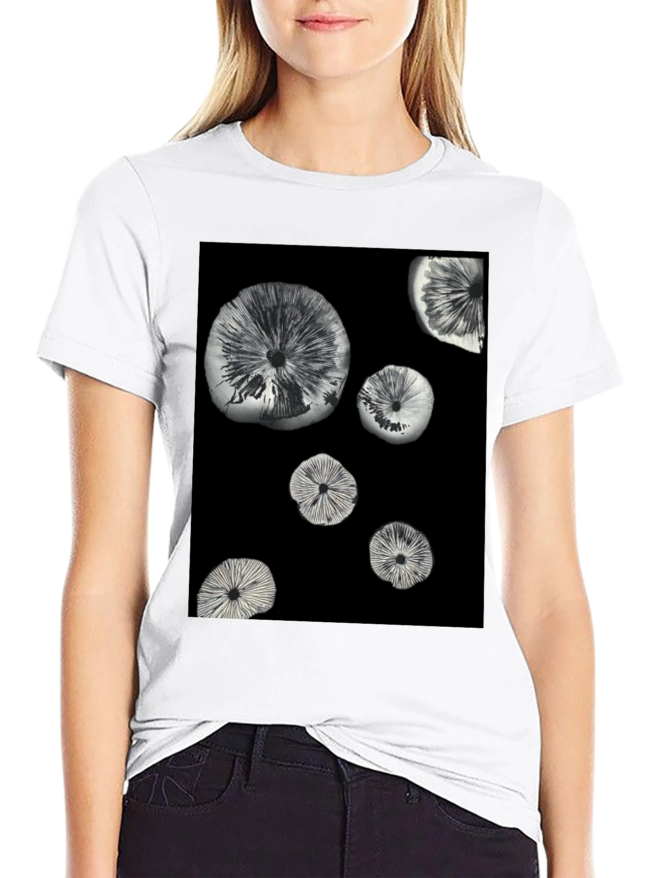 Abstract Mushroom Print Black T-Shirt